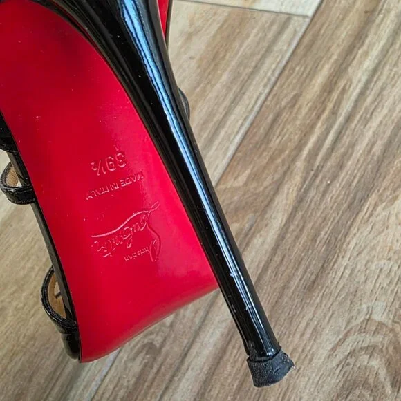 Christian Louboutin Soustelissimo 100 Black Patent Leather T-Strap Eur.39.5 - Picture 9 of 14